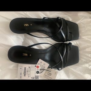 Zara Metallic Trim Leather Heeled Sandals